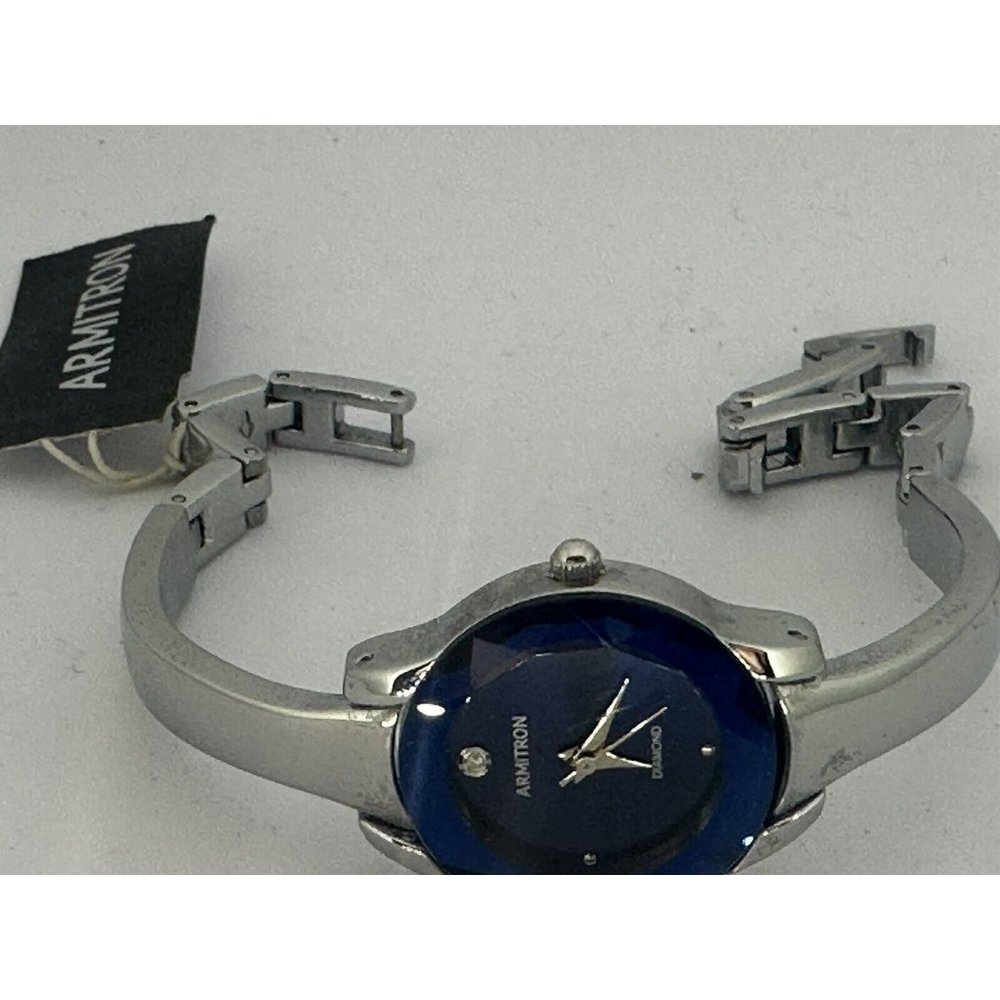 Armitron Diamond Watch Women 23mm‎ Silver Tone Blue Dial Faceted New Batt 7" Z